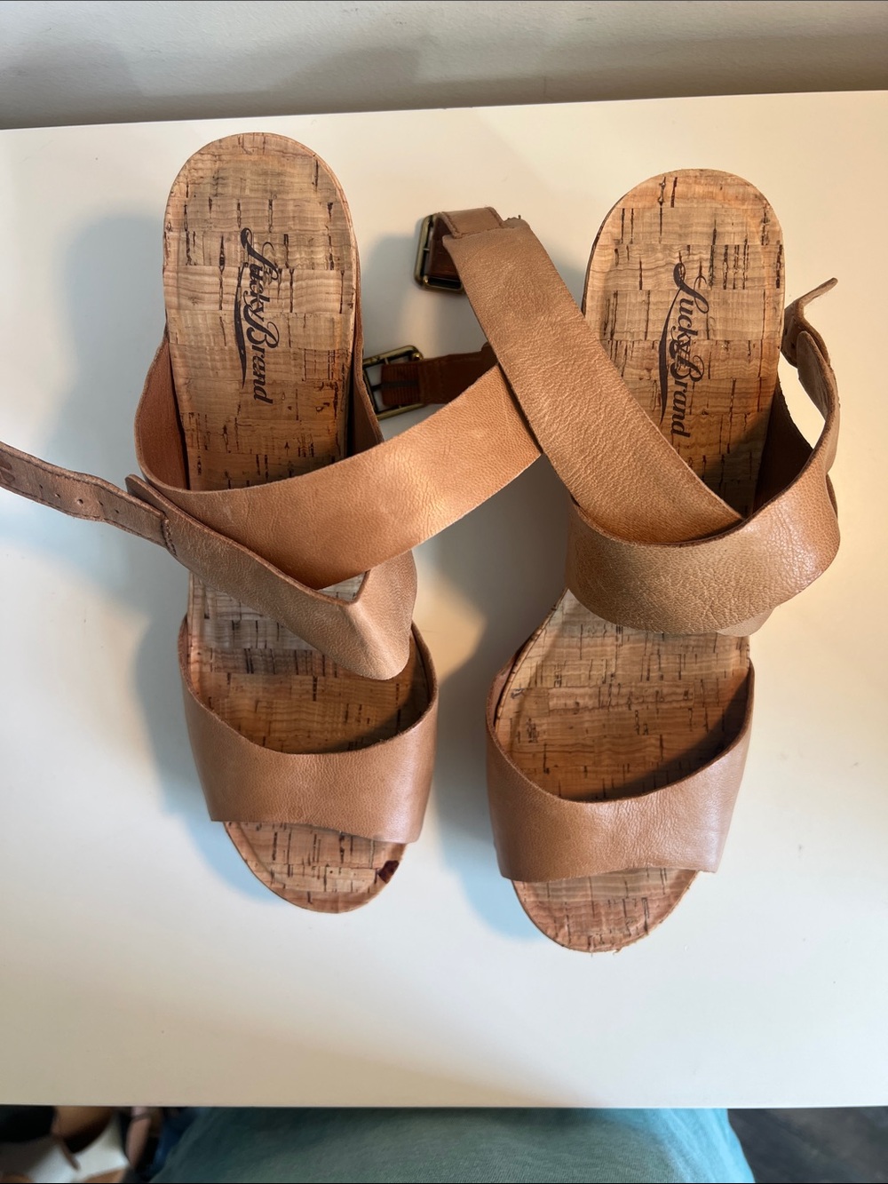 Lucky Brand Moran Platform Sandal Cork Wedge Brown Leather - Picture 5 of 10